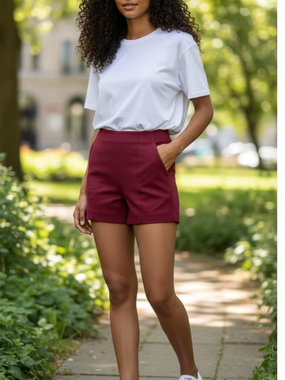 High-Waist Tailored Women’s Shorts - Burgundy